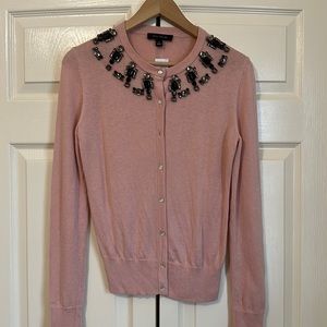 Ann Taylor Blush Pink Embellished Collar Cardigan